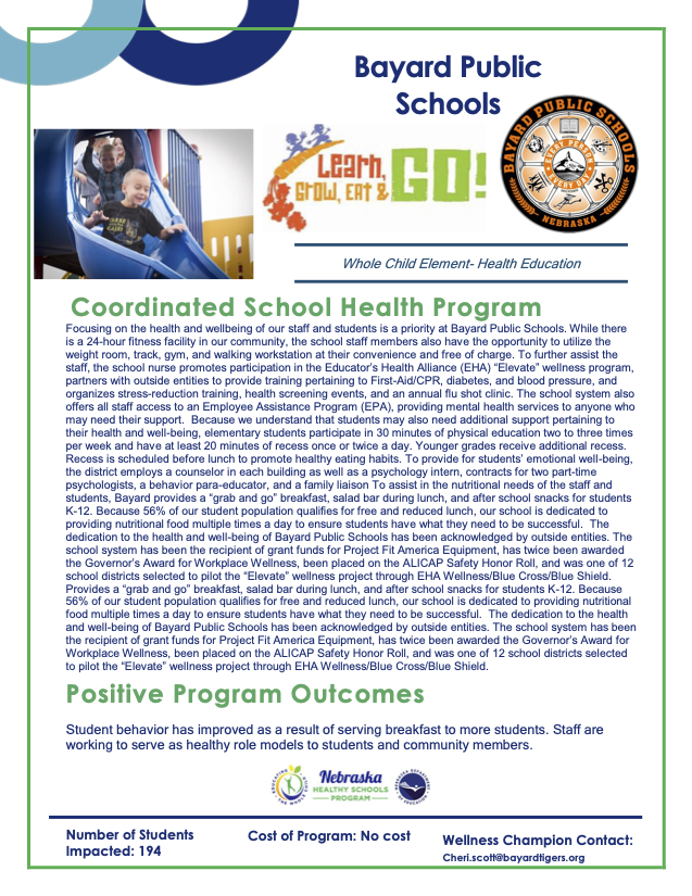 BAYARD SCHOOLS BES is a 2020 NE Healthy Schools Award Winner!